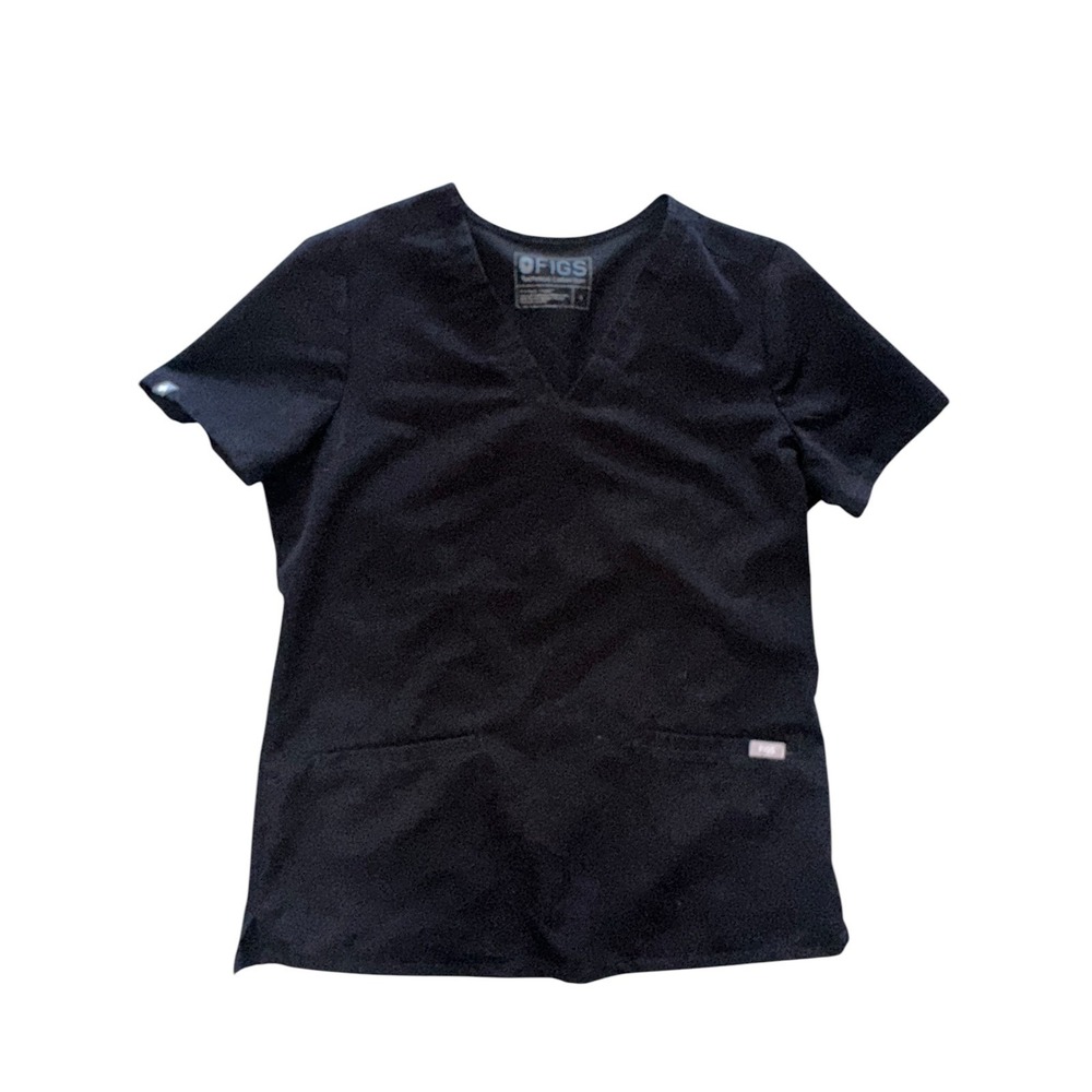 S1 FIGS Technical Collection Scrub Top V-Neck Short Sleeve Medical Black S